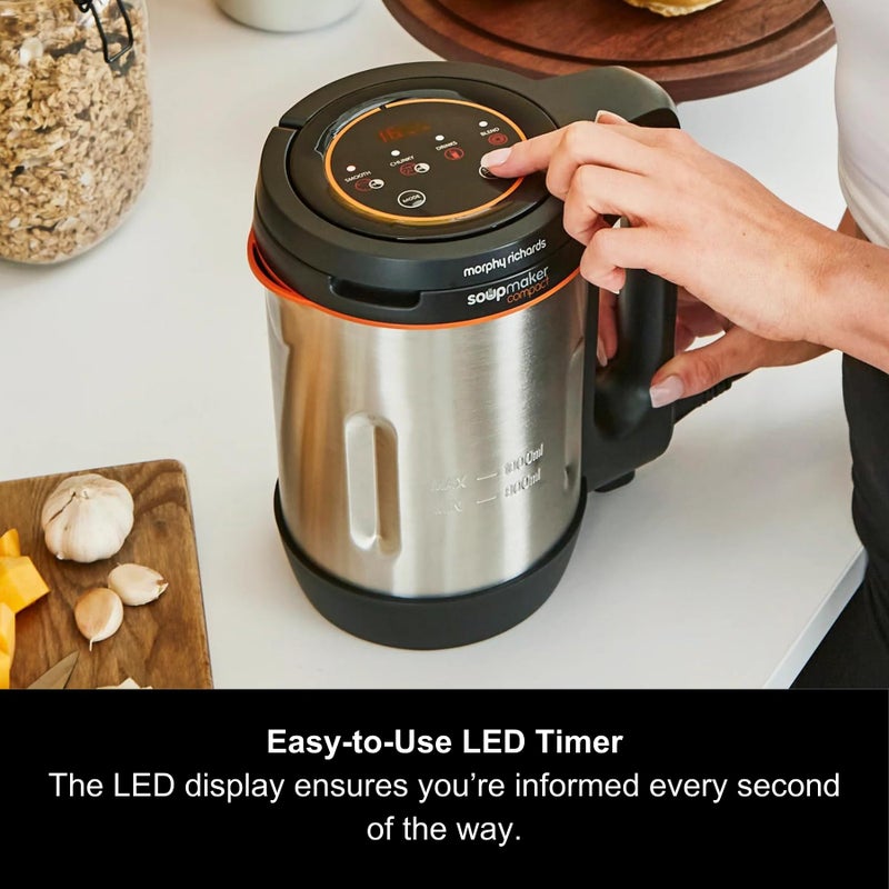 Morphy Richards Compact Soup Maker, 1L, Blend, Smooth and Chunky Soup, Smoothies, Quick and Easy Cooking, 900W, Black & Stainless Steel, 501021 - Image 3