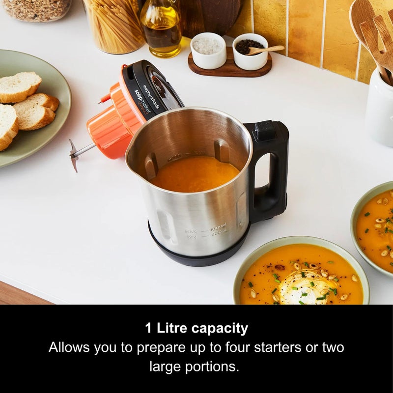 Morphy Richards Compact Soup Maker, 1L, Blend, Smooth and Chunky Soup, Smoothies, Quick and Easy Cooking, 900W, Black & Stainless Steel, 501021 - Image 2