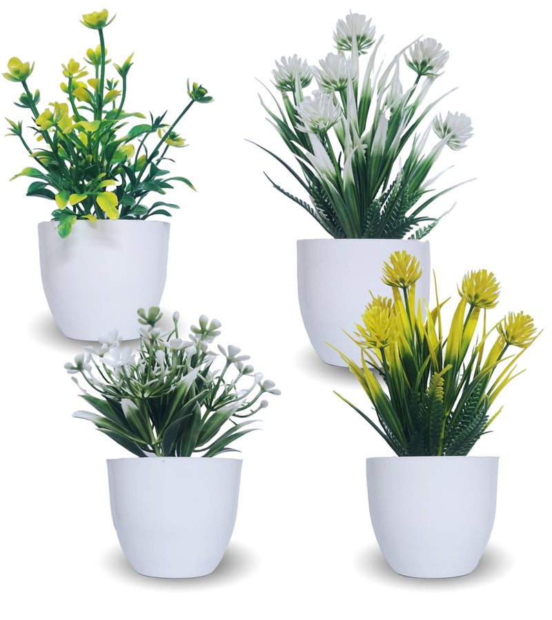 Flora Planet Artificial Plants with Pot for Home Decor, Realistic Looking Home Decoration Items for Living Room, Decor, Durable Plastic, Multi Variety, No Maintenance, 5cm X 14cm, Pack of 4 (4, Round) - Image 1