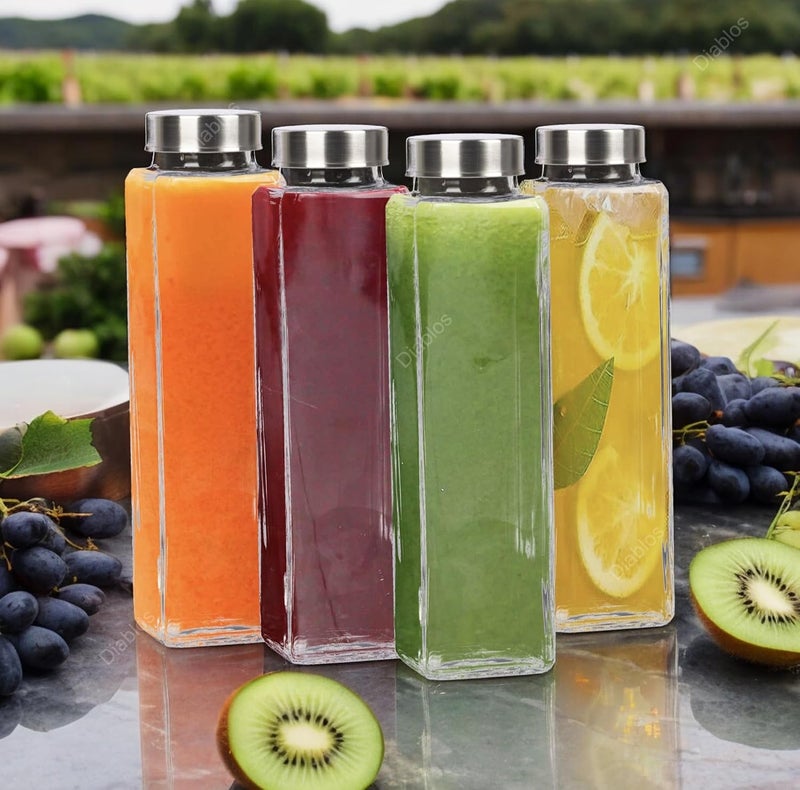SQINELLI Glass Water Bottle with LeakProof Airtight Stainless Steel Lid for Water Smoothie Juices Reusable Travel Glass Drinking Square Fridge Bottles 750ml 2 - Image 1