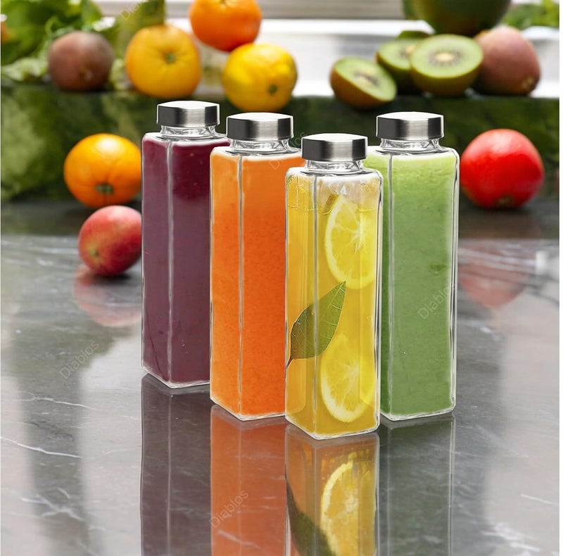 SQINELLI Glass Water Bottle with LeakProof Airtight Stainless Steel Lid for Water Smoothie Juices Reusable Travel Glass Drinking Square Fridge Bottles 750ml 2 - Image 5