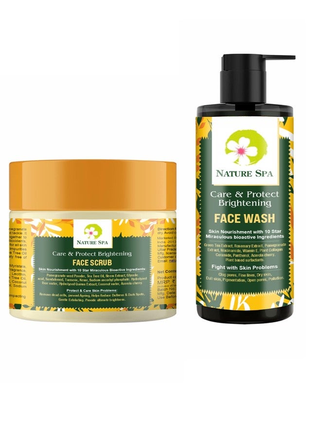 Nature Spa Care & Protect Brightening Face Wash & Scrub Combo | Niacinamide, Pomegranate, Green Tea, Rosemary & Vitamin E | Deep Cleansing, Exfoliating & Hydrating Cleanser | Removes Tan, Dead Skin, Blackheads & Whiteheads | Natural, Sulphate-Free Face Care for Men & Women (200 ml) - Image 1