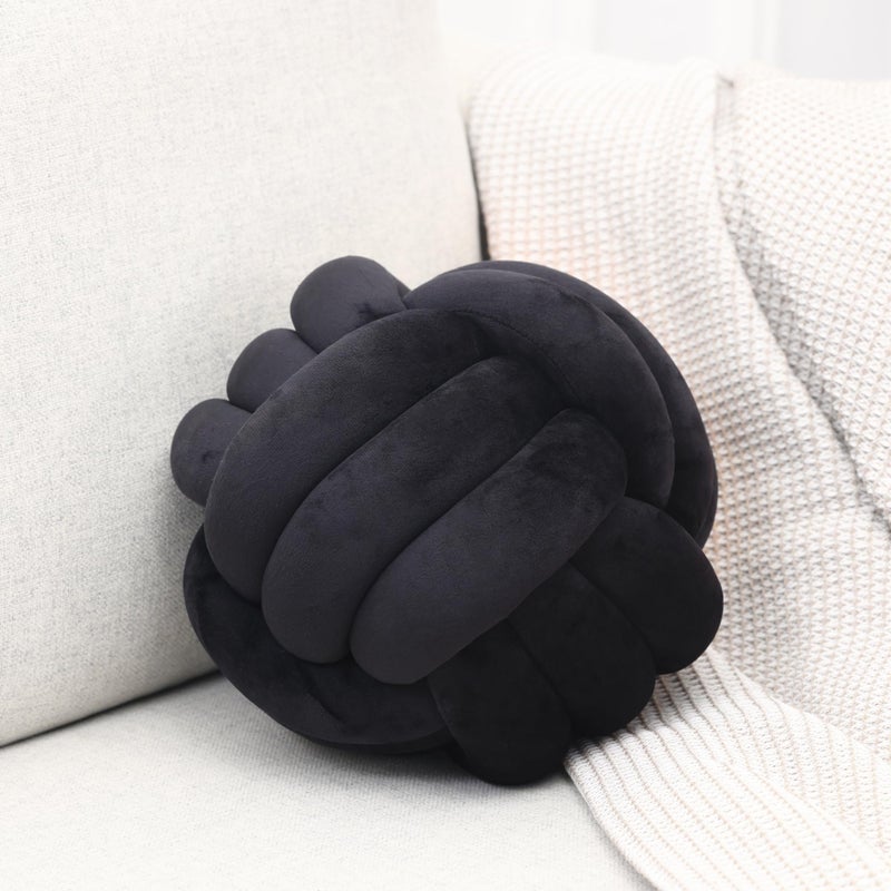 Petrella Knot Pillow 8 Inch Black Round Velvet Throw Pillow Ball Cushion Machine Washable Soft Decorative Accent Pillow for Couch Sofa Bed Home Decor - Image 2