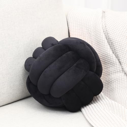 Petrella Knot Pillow 8 Inch Black Round Velvet Throw Pillow Ball Cushion Machine Washable Soft Decorative Accent Pillow for Couch Sofa Bed Home Decor - Image 1