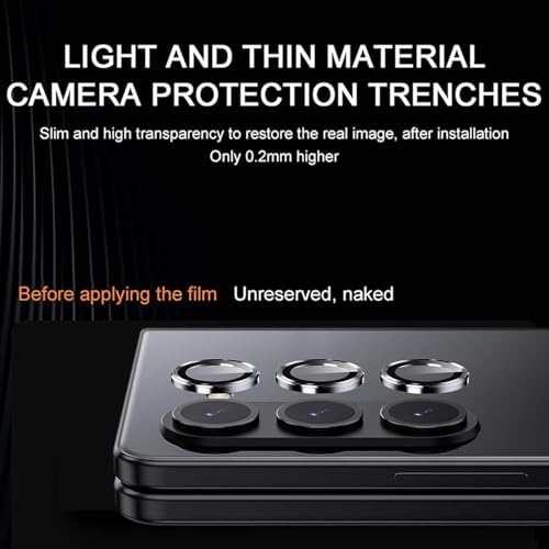 ZARALA Camera Lens Protector for Samsung Galaxy Z Fold 6, HD Tempered Glass Camera Cover Screen Protector, Metal Individual Ring Cove, Case Friendly Black - Image 3