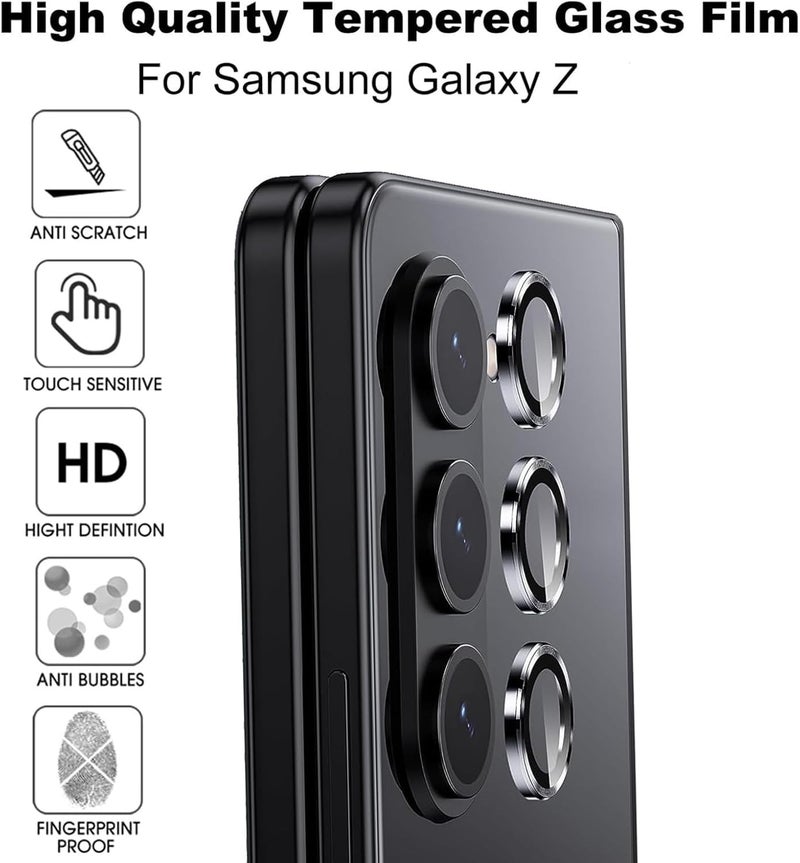 ZARALA Camera Lens Protector for Samsung Galaxy Z Fold 6, HD Tempered Glass Camera Cover Screen Protector, Metal Individual Ring Cove, Case Friendly Black - Image 2
