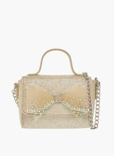 Little Missy Girls Bow Accent Crossbody Bag with Chain Strap and Button Closure