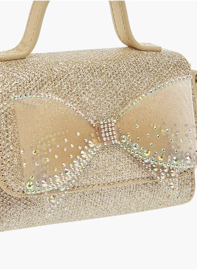 ميسي الصغيرة Girls Bow Accent Crossbody Bag with Chain Strap and Button Closure