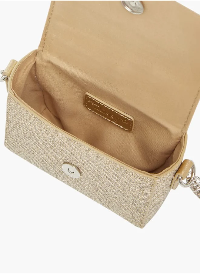 ميسي الصغيرة Girls Bow Accent Crossbody Bag with Chain Strap and Button Closure