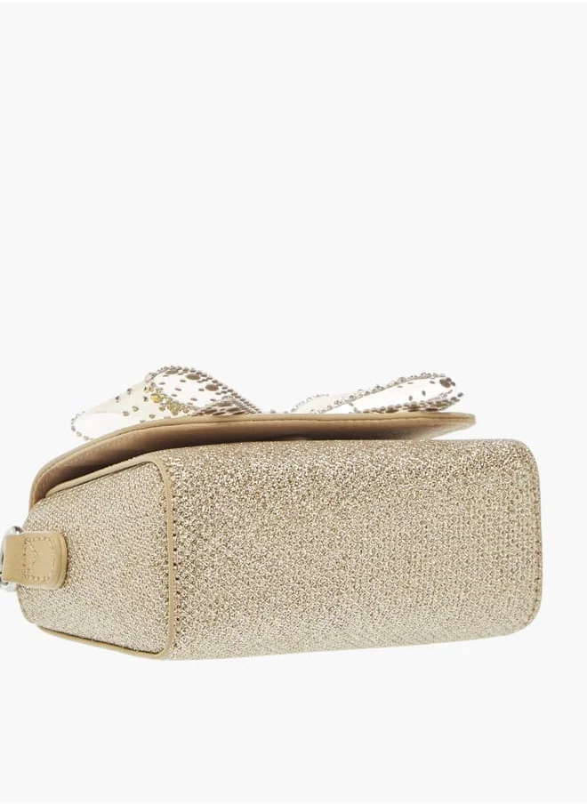 ميسي الصغيرة Girls Bow Accent Crossbody Bag with Chain Strap and Button Closure