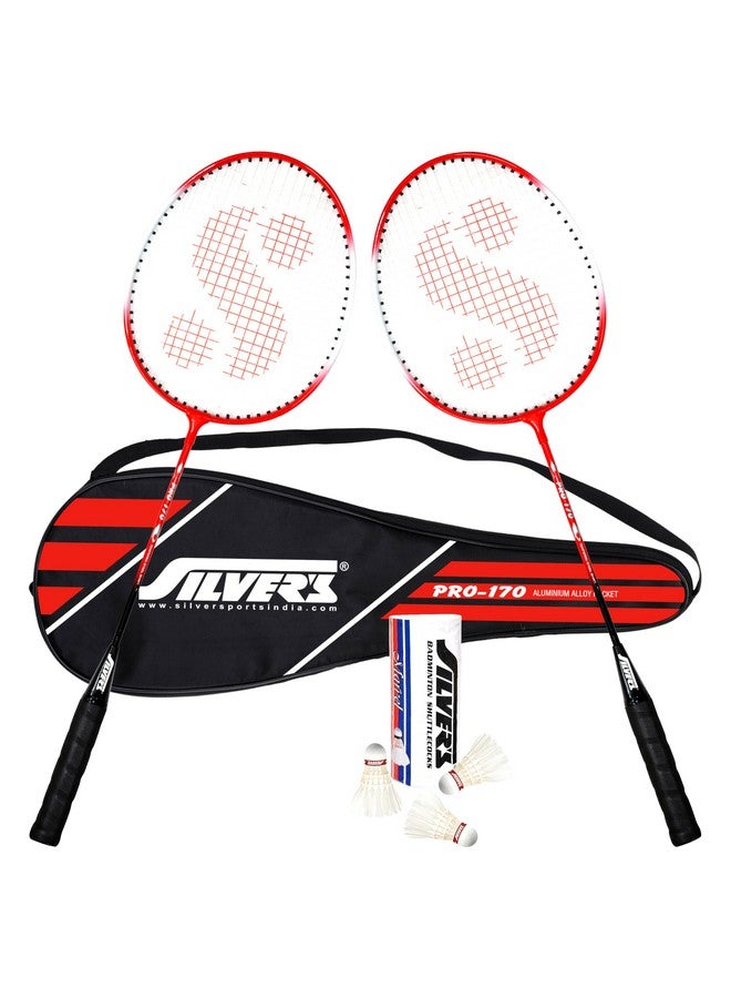 Silvers Silver's Pro-170 Badminton Kit (2 Racquets with Cover, 1 Box Feather Shuttlecock Pack of 3) - Image 1