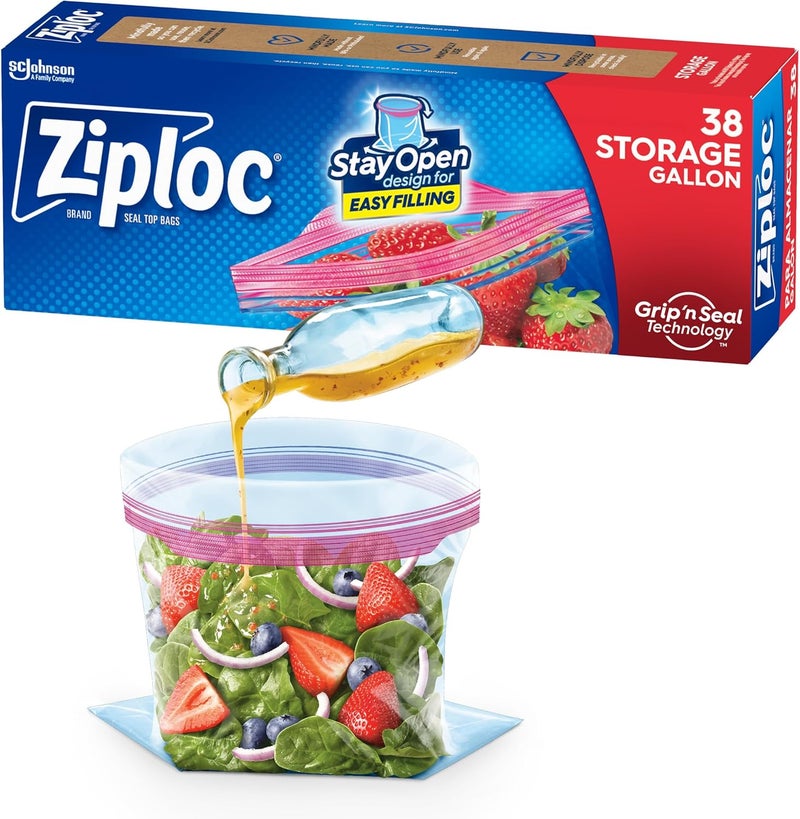 Ziploc Gallon Storage Bags with Smart Zipper Plus Seal, 38 Count - Perfect for Food Storage and Organization - Image 1