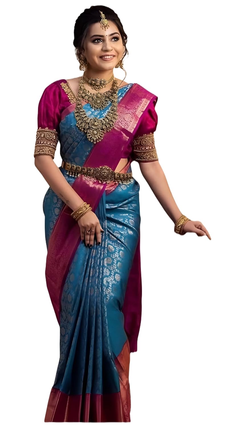 Sidhidata Women's Kanjivaram Banarasi Paithani Jacquard Silk Saree with Unstitched Blouse Piece - Image 1