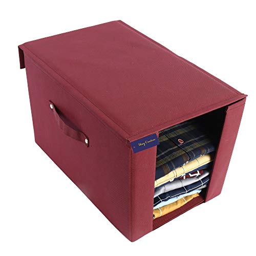SHREY CREATION Plain Non Woven Fabric Shirt Stacker Foldable Wardrobe Cloth Storage Organizer With Lid and Handle For Shirt Pants (Pack Of 2) - Image 2