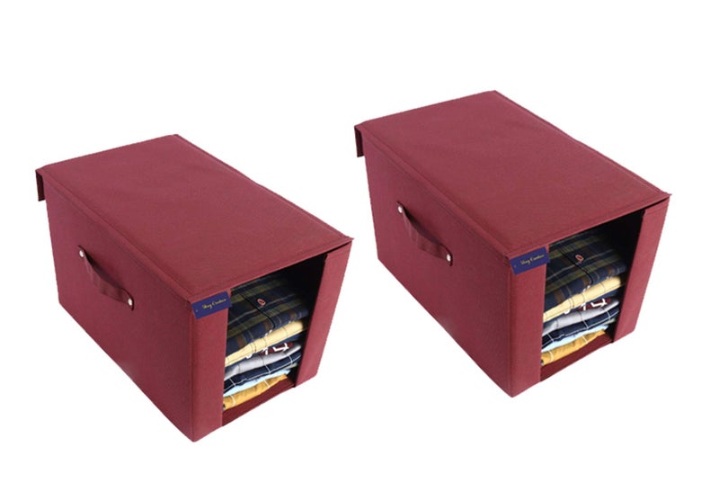 SHREY CREATION Plain Non Woven Fabric Shirt Stacker Foldable Wardrobe Cloth Storage Organizer With Lid and Handle For Shirt Pants (Pack Of 2) - Image 1