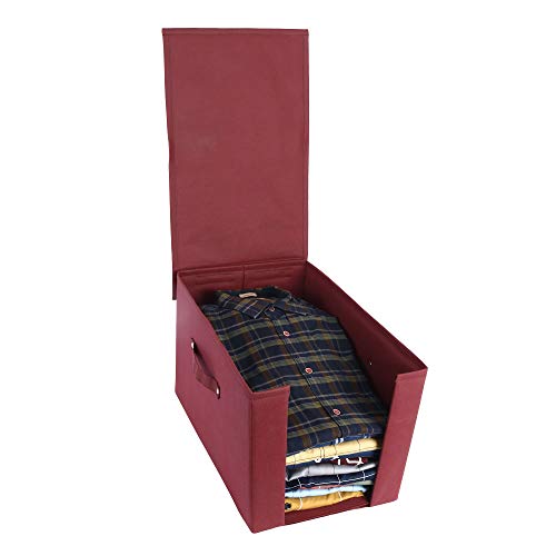 SHREY CREATION Plain Non Woven Fabric Shirt Stacker Foldable Wardrobe Cloth Storage Organizer With Lid and Handle For Shirt Pants (Pack Of 2) - Image 3