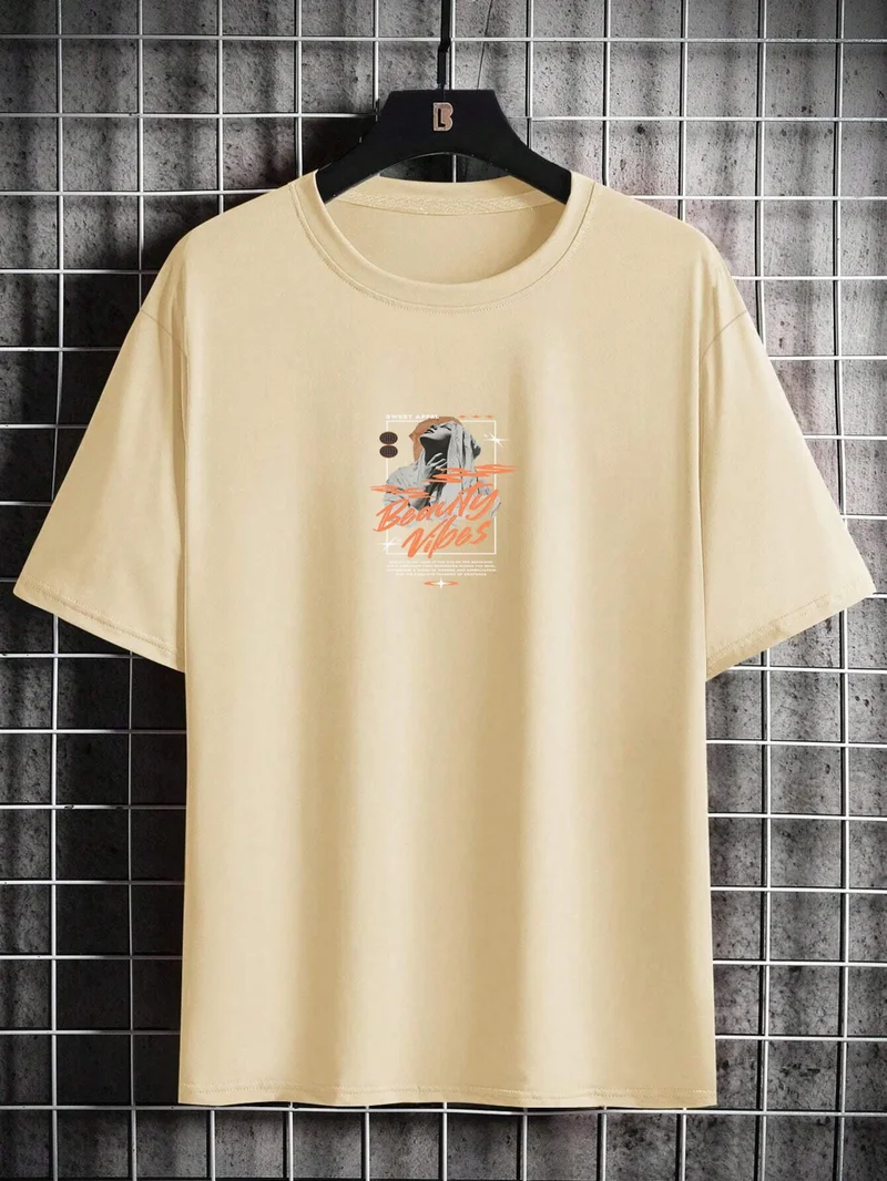 DogFish Oversize Printed Beige Color Casual T-Shirt 100% Cotton