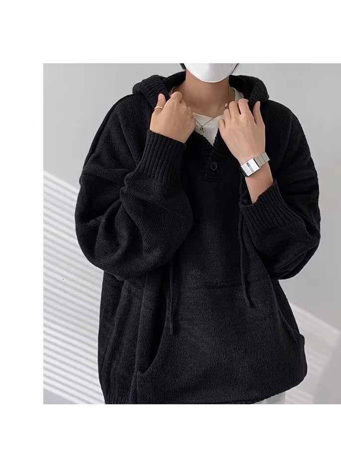 Generic - High Street Oversized Hoodie Brown Knit Sweater Unisex 3139 black - Image 1