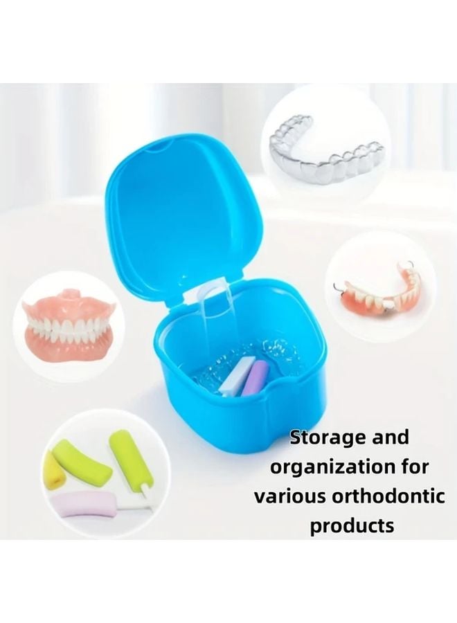 Blue Portable Denture Case With Filter Travel Friendly Holder - Image 3
