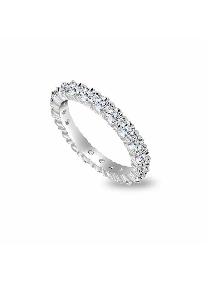 B. BRILLIANT Sterling Silver Cubic Zirconia Round-Cut Eternity Wedding Bands Rings Size 5-10, Metal, Cubic Zirconia, - Image 1