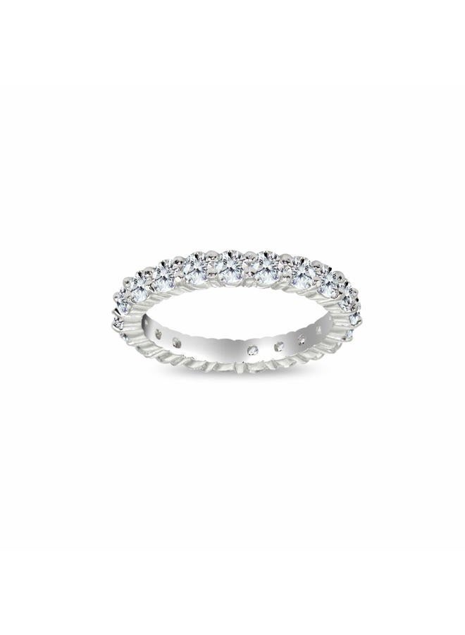 B. BRILLIANT Sterling Silver Cubic Zirconia Round-Cut Eternity Wedding Bands Rings Size 5-10, Metal, Cubic Zirconia, - Image 2