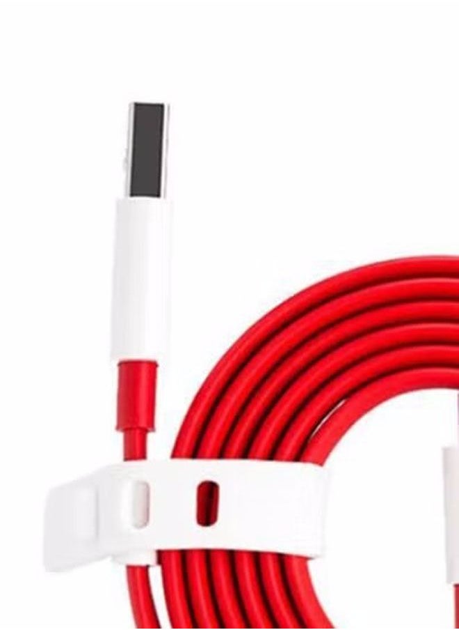 Generic - Official Dash Charge Type-C Cable For OnePlus Charging Data Cable Flat Cable Fast Charging 1M Red - Image 1