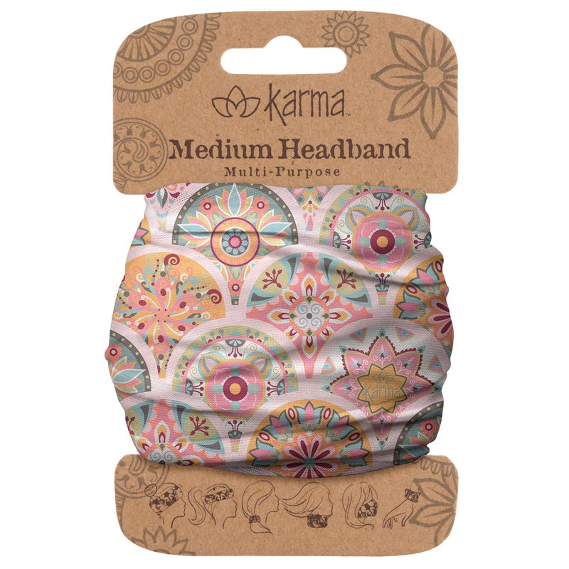 Karma Gifts Pink Medallion Headband for Women - Medium - Fabric Headband and Stretchy Hair Scarf - Pink - Image 1