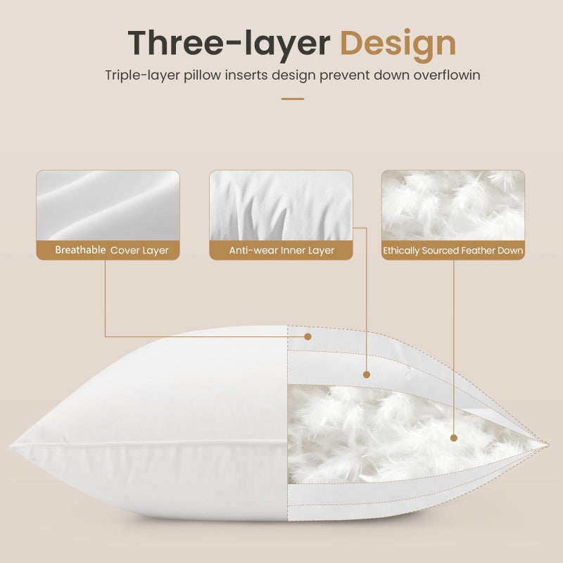 BHZ Throw Pillows 20x20 Euro Pillow Inserts Set of 2, Down Feather Alternative Pillow Inserts, Decorative Soft Large Square White Throw Pillows Insert for Couch Bed Dorm Sofa with Breathable Cover - Image 3