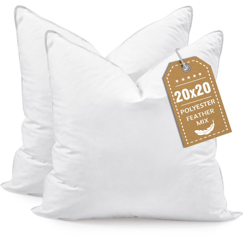 BHZ Throw Pillows 20x20 Euro Pillow Inserts Set of 2, Down Feather Alternative Pillow Inserts, Decorative Soft Large Square White Throw Pillows Insert for Couch Bed Dorm Sofa with Breathable Cover - Image 1