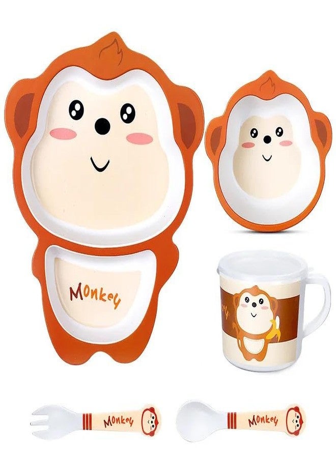 Radhya Accessories 5 Pieces Bamboo Fibre Tableware for Kids, Boys, Girls, Eco Friendly Set of Cup Plate Bowl Fork Spoon, Baby Feeding Utensils (Monkey) - Image 4