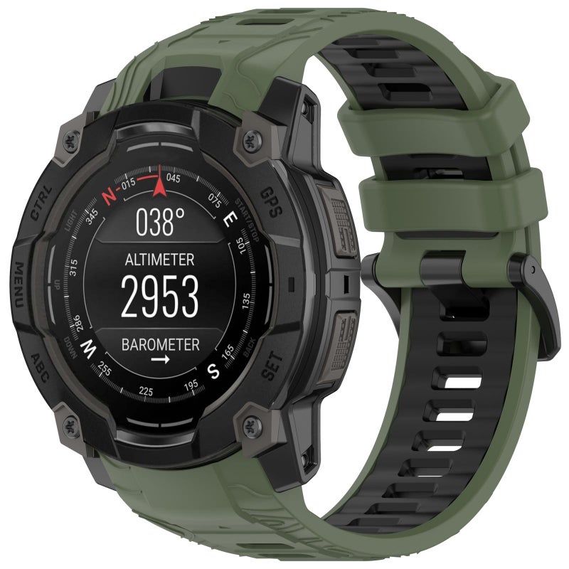 إيروريكس لساعة Garmin Instinct 3 Amoled / Solar 45 مم سوار ساعة رياضي من السيليكون بلونين (أخضر + أسود) - Image 1