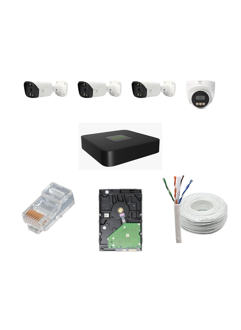 JK Vision JKVision 5MP CCTV IPCamera Full Set 3 Bullet 1 Dome 4 Channel NVR with inBuilt POE 1TB Hard Disk Cat6 Cable 100 Meter 8 RJ45 Connector  - Image 1