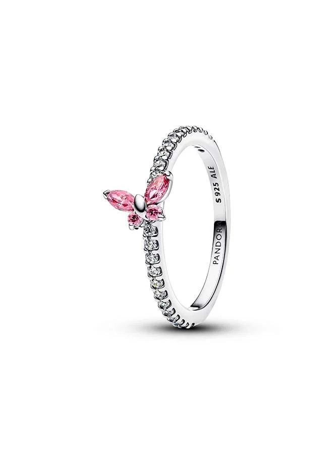 PANDORA Butterfly sterling silver ring with fancy pink and clear cubic zirconia