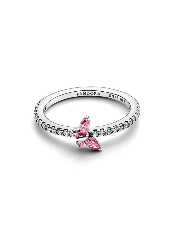 Butterfly sterling silver ring with fancy pink and clear cubic zirconia