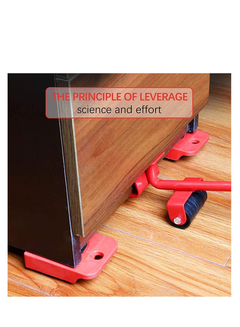 مجموعة أدوات تحريك رافعة الأثاث سهلة الحركة مكونة من 5 قطع، نظام نقل ورفع أجهزة الأثاث الثقيل - الحد الأقصى لوزن الحمل - 330 رطلاً - Image 3