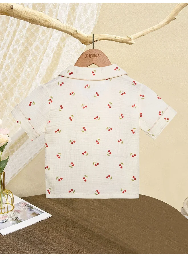 LITTLE SURPRISE BOX Cherry print soft Muslin organic Cotton Kids Nightsuit