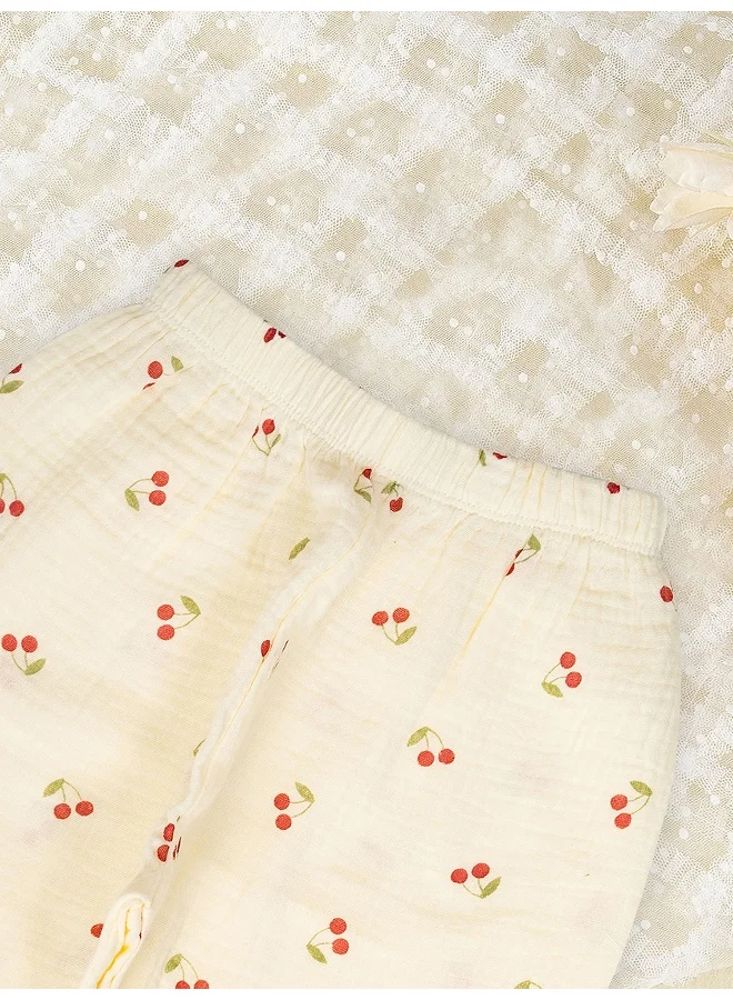 LITTLE SURPRISE BOX Cherry print soft Muslin organic Cotton Kids Nightsuit