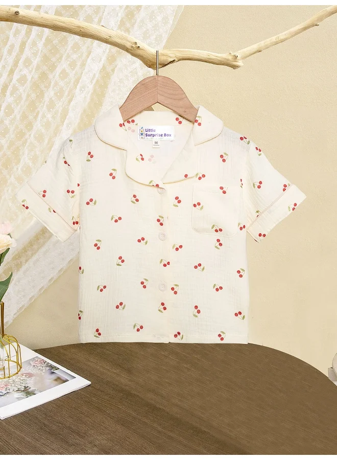LITTLE SURPRISE BOX Cherry print soft Muslin organic Cotton Kids Nightsuit