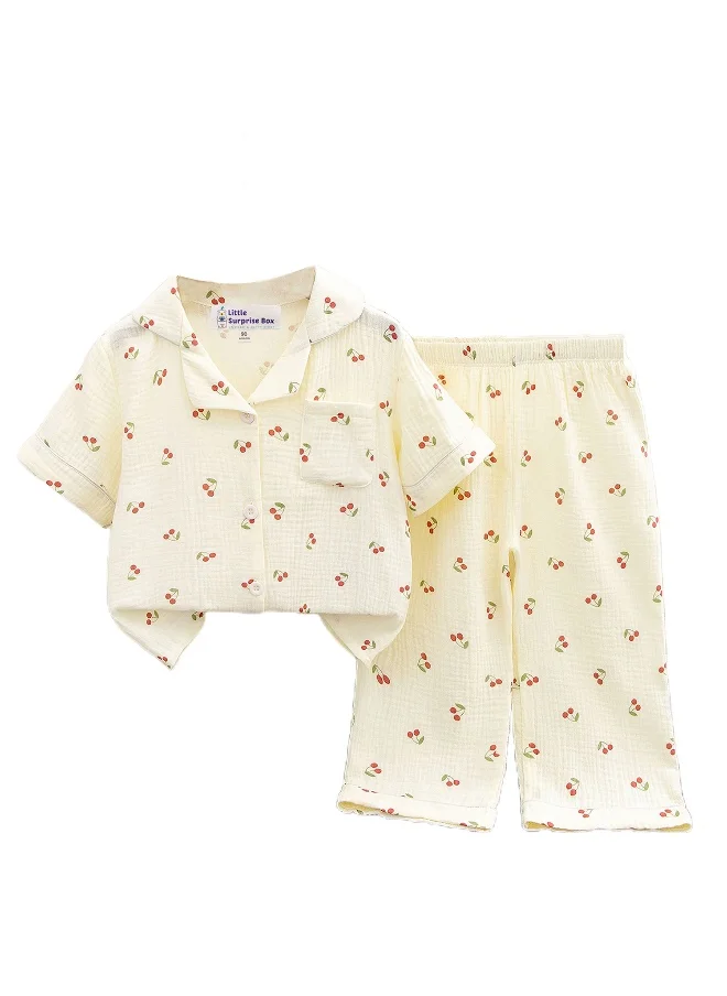 LITTLE SURPRISE BOX Cherry print soft Muslin organic Cotton Kids Nightsuit