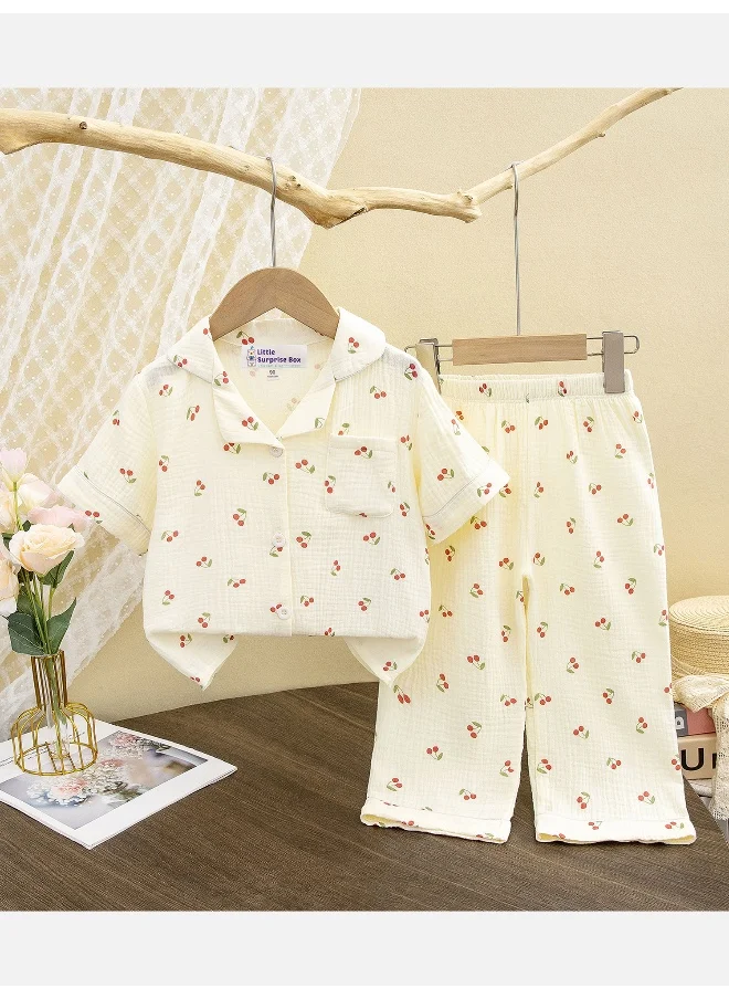 LITTLE SURPRISE BOX Cherry print soft Muslin organic Cotton Kids Nightsuit