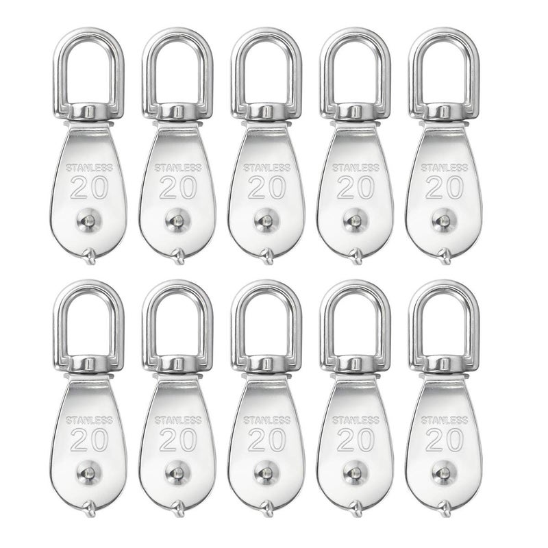 BNYZWOT BNYZWOT M20 Single Pulley Block Loading 200lbs, 10 Pack 304 Stainless Steel Wire Rope Single Roller 20mm Lifting Crane Swivel Hook  - Image 1