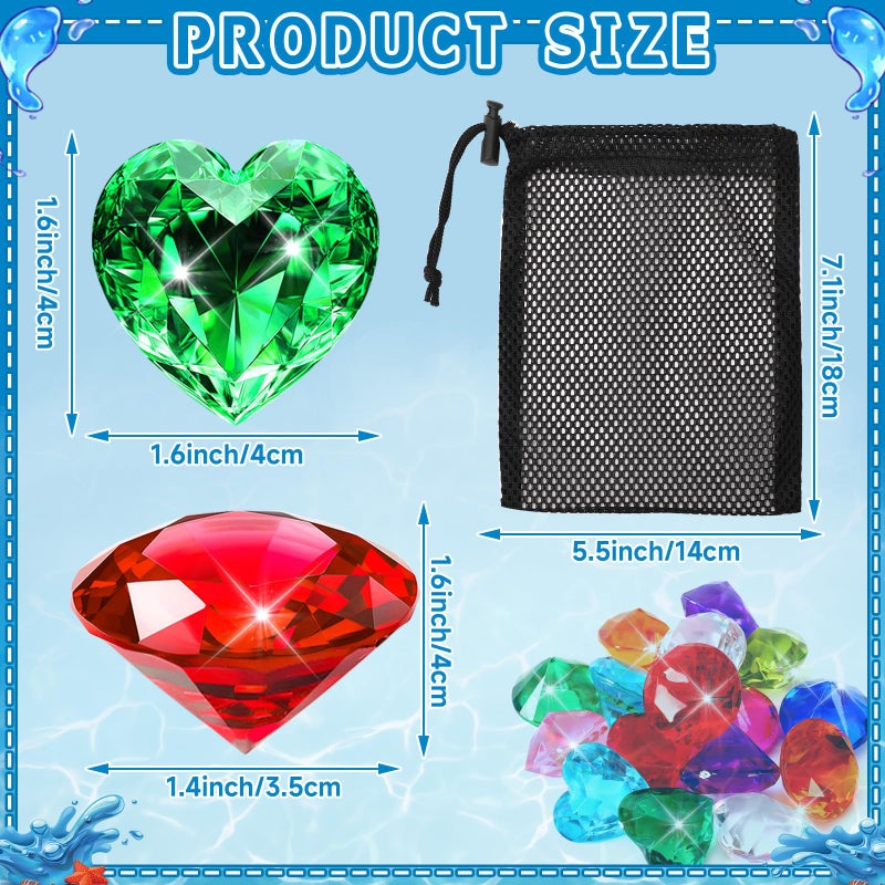 MARFOREVER Big Pool Toys Dive Gems, 16Pcs Lagre Pool Gems Acrylic Diamond Diving Jewels Pirate Treasure Chest Gemstones for Beach Underwater Throw Game Toys Swimming Training Summer Party Favors - Image 3