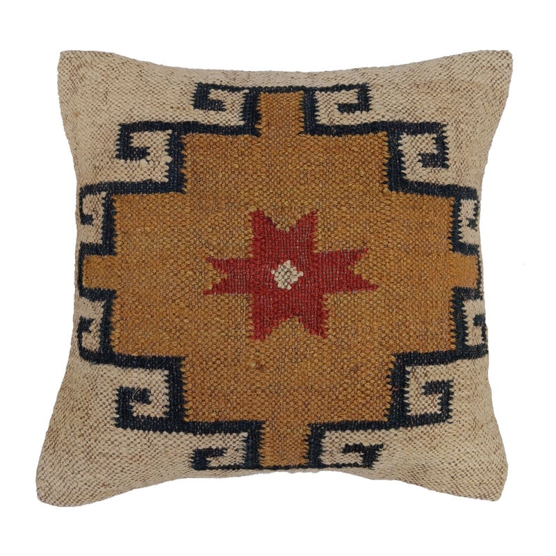 Trade Star 70 Jute 30 Wool Cushion Cover Vintage Designer Kilim Pillow Cover Handwoven Decorative Throw Pillow Case Square Thick Rug Pillow Case Indian 18x18 Inches Pillow Sham for Home Decor