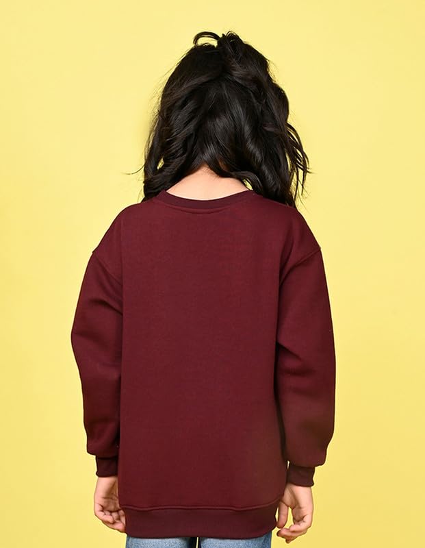 Nusyl Girl's Moment textPrinted Crew/Round Neck Oversized Sweatshirt |Skin Friendly Full Sleeve Sweatshirt|Pullover Loose Fit Sweatshirt | Burgundy - Image 2