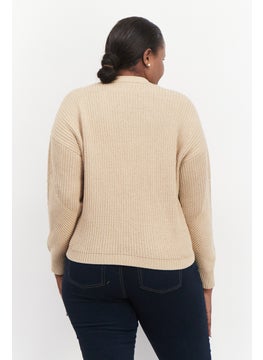 ESPRIT Women V-Neck Long Sleeves Knitted Cardigans, Beige  - Image 3