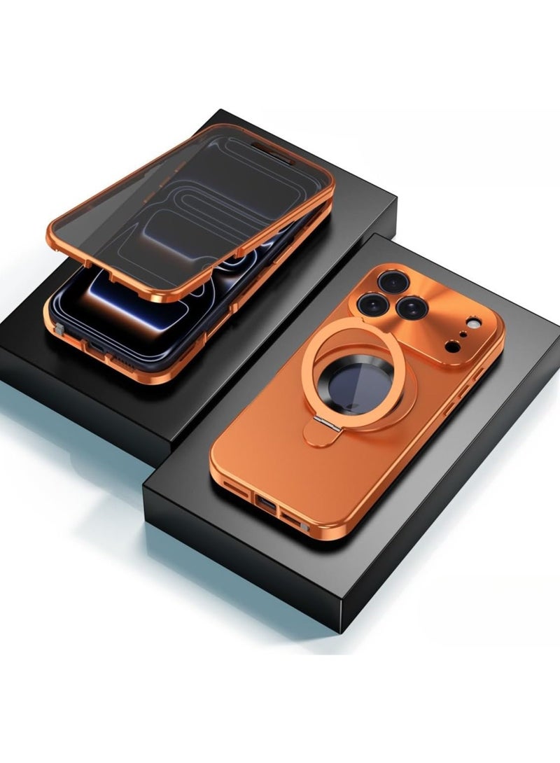 general Metal Bracket Case for iPhone 17 Pro Max Magnetic Full Body Phone Case Built-in Privacy Screen Protector Shockproof Camera Protection Cover - Image 1