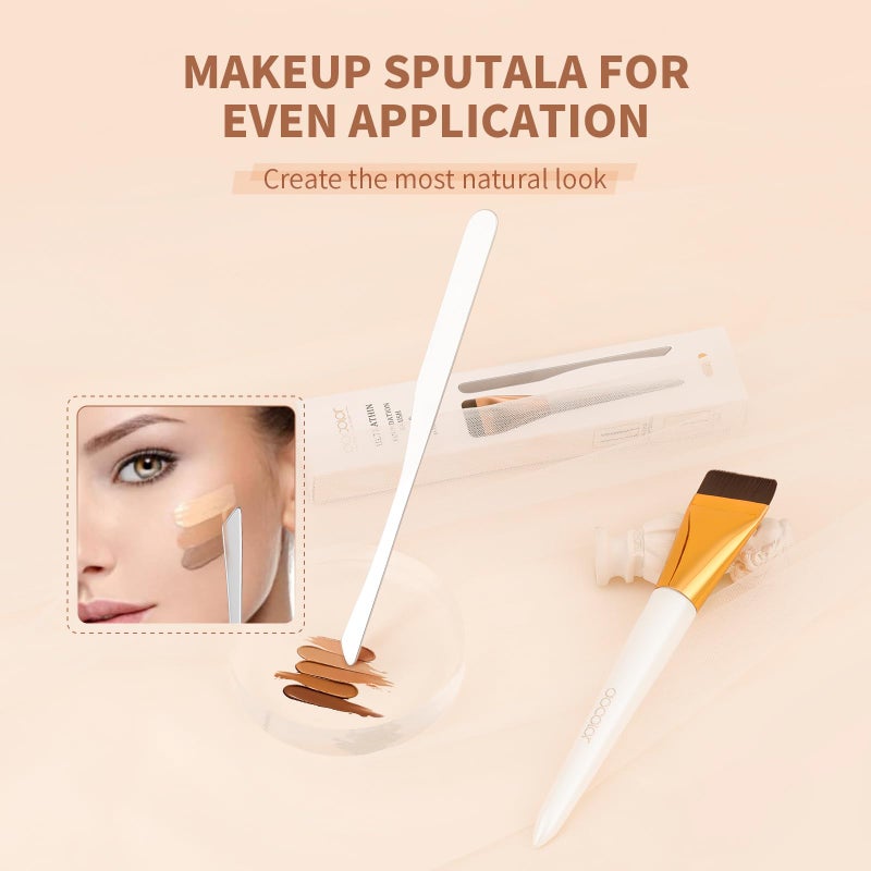 docolor Flat Foundation Brush and Makeup Spatula Set, Thin Liquid Foundation Brushes Dual Edged Spatula Brush Makeup Korean Foundation Brush for Blending, Cream, Thin Makeup Brush &Make Up Spatula - Image 4