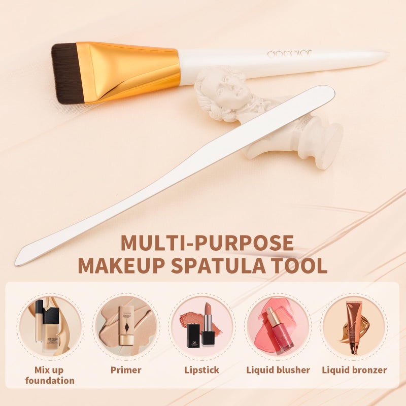 docolor Flat Foundation Brush and Makeup Spatula Set, Thin Liquid Foundation Brushes Dual Edged Spatula Brush Makeup Korean Foundation Brush for Blending, Cream, Thin Makeup Brush &Make Up Spatula - Image 2