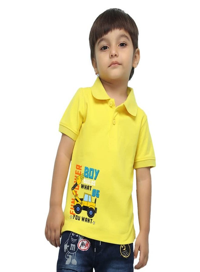 Nusyl Bulldozer Printed Bright Yellow Infants Polo T-Shirt - NUICPTH0171 - Image 1