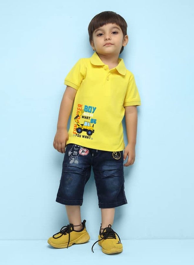 Nusyl Bulldozer Printed Bright Yellow Infants Polo T-Shirt - NUICPTH0171 - Image 3